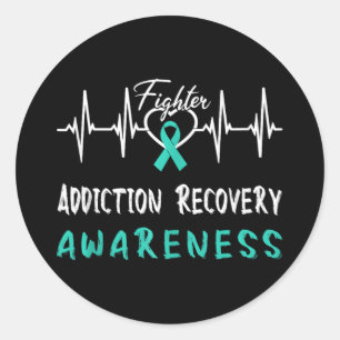 Pegatina Redonda Addicción Recuperación Conciencia Pelea de latido