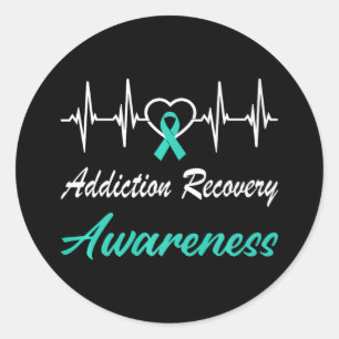 Pegatina Redonda Addicción Recuperación Concienciación Heartbeat Am