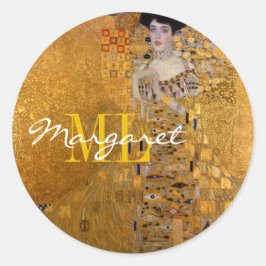 Pegatina Redonda Adele, Dama de Oro por Gustav Klimt, Monograma