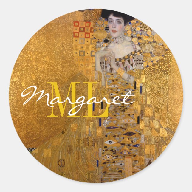 Pegatina Redonda Adele, Lady in Gold de Gustav Klimt, Monograma (Anverso)