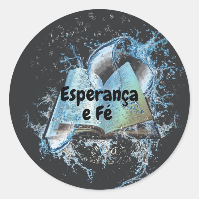 Pegatina Redonda Adesivo Clássico Redondo com Livro e Splash de Ag (Anverso)