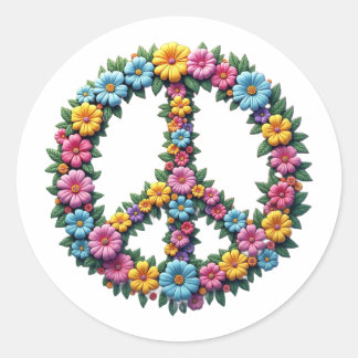 Pegatina Redonda Adesivo Redondo Floral Peace Symbol Round Sticker
