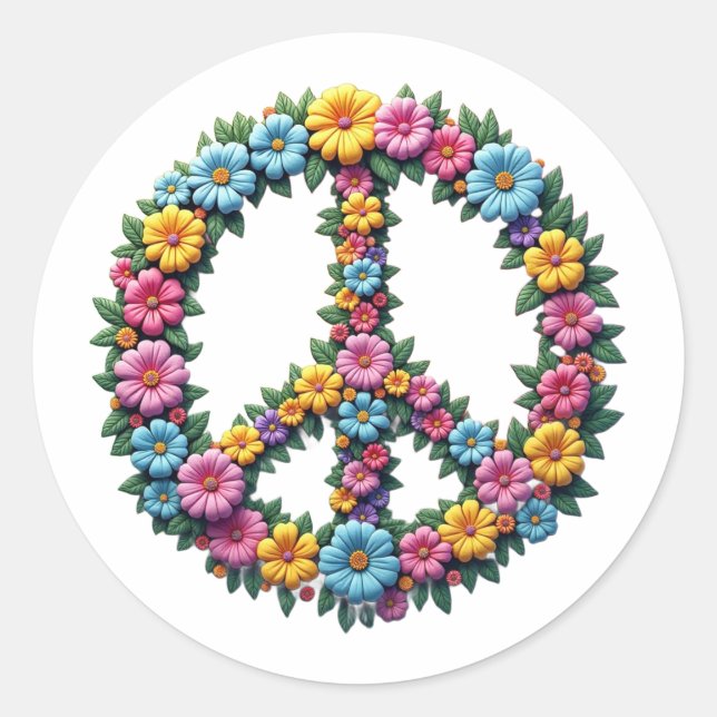 Pegatina Redonda Adesivo Redondo Floral Peace Symbol Round Sticker (Anverso)