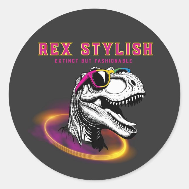 Pegatina Redonda Adesivo T-Rex Fashion (Anverso)