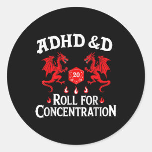 Pegatina Redonda Adhd&d Rollo Adhd Para Concentración