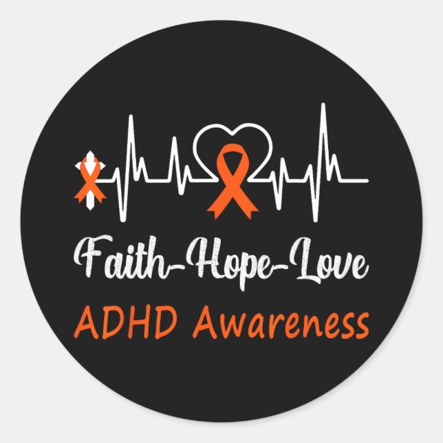 Pegatina Redonda Adhd Awareness Heartbeat Christian Cross Faiop Hop (Anverso)
