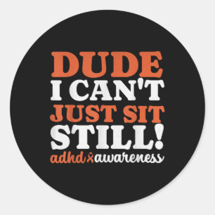 Pegatina Redonda Adhd Awareness Para Niños Chicas Graciosos
