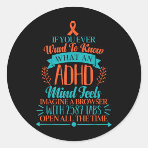 Pegatina Redonda Adhd Awareness T Shirt - Divertida Adhd Awareness