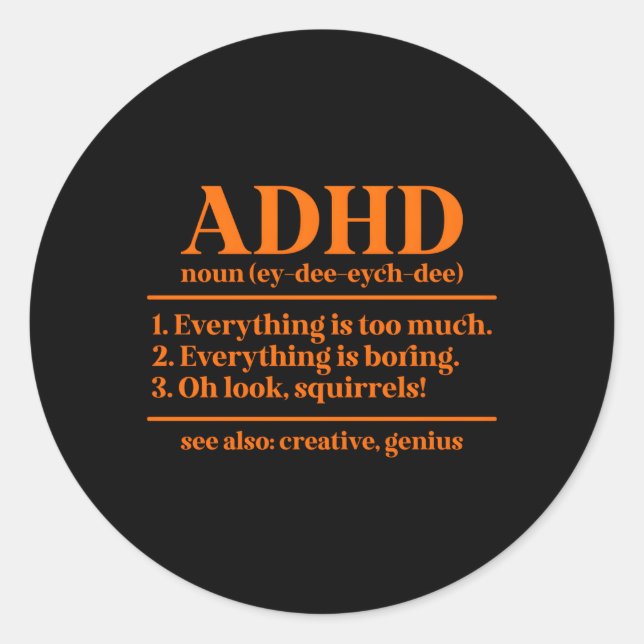 Pegatina Redonda Adhd Definition Adhd Awareness Mes Adhd Warrior (Anverso)