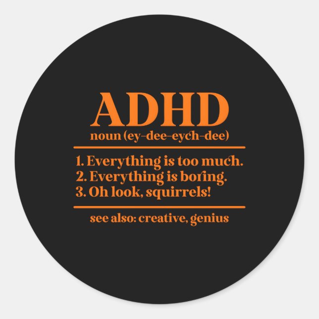 Pegatina Redonda Adhd Definition Adhd Awareness Mes Adhd Warrior (Anverso)
