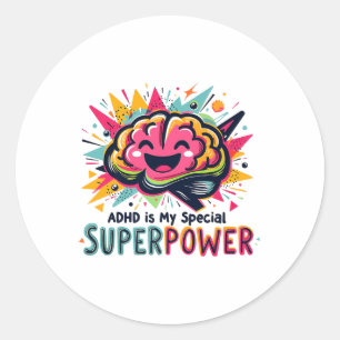 Pegatina Redonda Adhd My Superpower Awareness Mes Apoya el arcoiris
