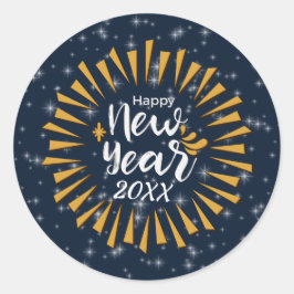 Pegatina Redonda Adición de Año Nuevo Feliz Año Incendio con Estrel