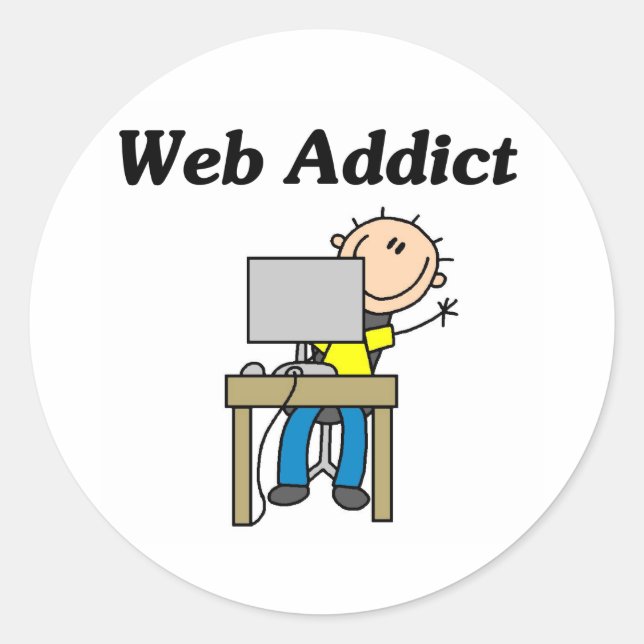 Pegatina Redonda Adicto a la Web (Anverso)