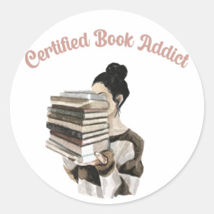 Pegatina Redonda Adicto a los libros certificado