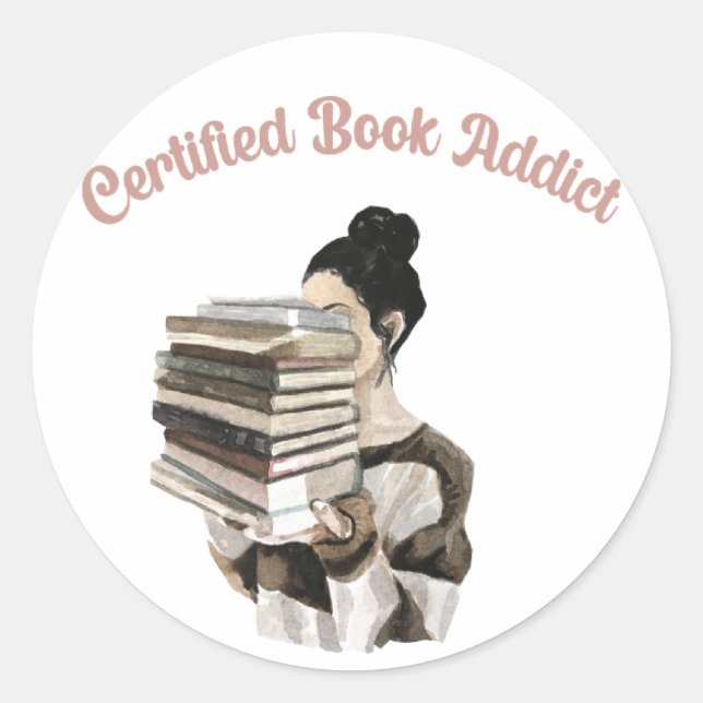 Pegatina Redonda Adicto a los libros certificado (Anverso)