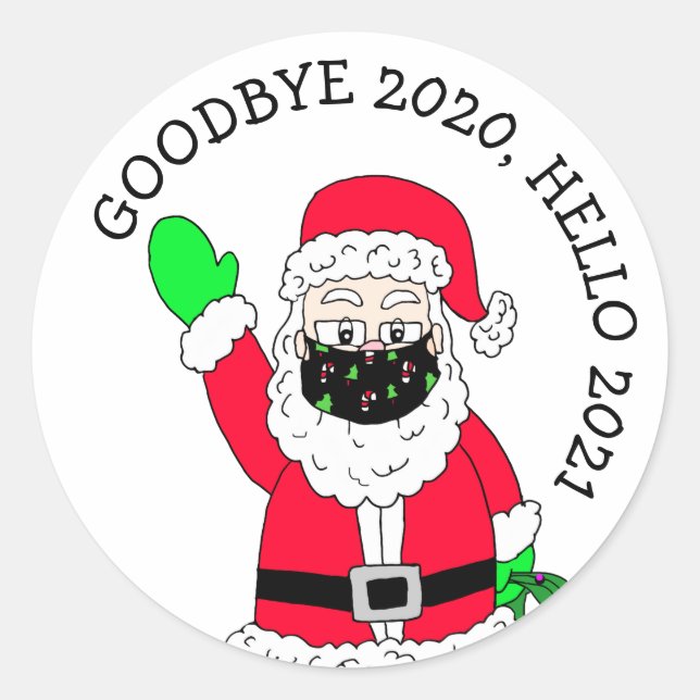 Pegatina Redonda Adiós 2020, Hola 2021 Facemask Santa Claus (Anverso)