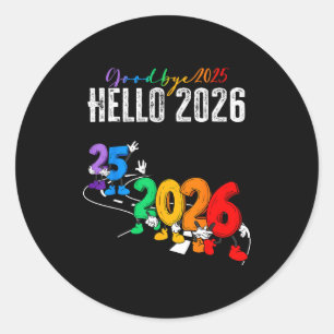 Pegatina Redonda Adiós 2025 Hola 2026 Dibujos Animados Divertidos N