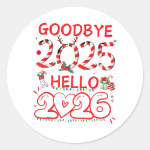 Pegatina Redonda Adiós 2025 Hola 2026 Feliz Navidad Feliz Año
