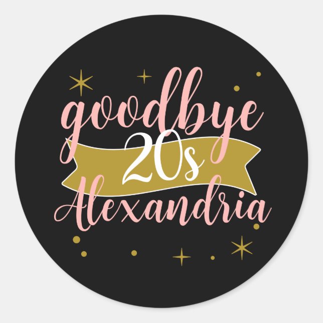 Pegatina Redonda Adiós 20s Diseño Personalizado de Cumpleaños 30 (Anverso)