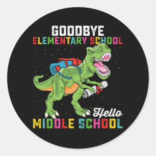 Pegatina Redonda Adiós Elemental Hola escuela secundaria T Rex