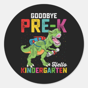 Pegatina Redonda Adiós Pre K Hello Kindergarten T Rex School