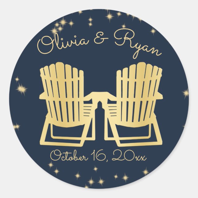 Pegatina Redonda Adirondack Chairs Beach Starry Sky (Anverso)