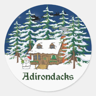 Pegatina Redonda Adirondack Winter Cabin