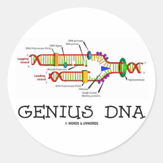 Pegatina Redonda ADN genius (Humor de replicación de ADN)