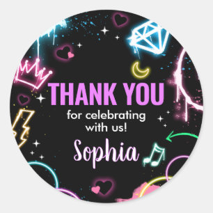 Pegatina Redonda Adolescente Neon XIII Fiesta de Cumpleaños