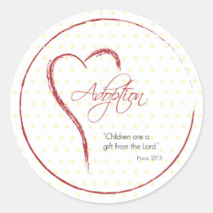 Pegatina Redonda Adopción, Religioso, Puntos Amarillos con Corazón