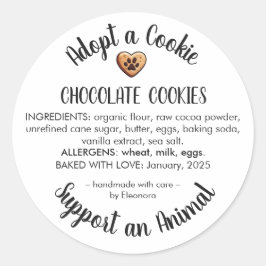 Pegatina Redonda Adopt a Cookie Animal Rescue Bakery Ingredients