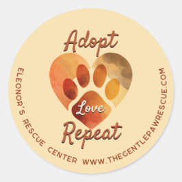 Pegatina Redonda Adopt Love Repeat Warm Earthy Tones Rescue Animal