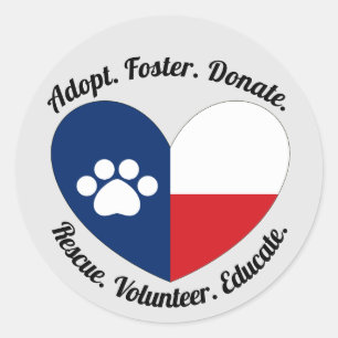 Pegatina Redonda Adoptar, fomentar, rescatar gatos y perros en Texa