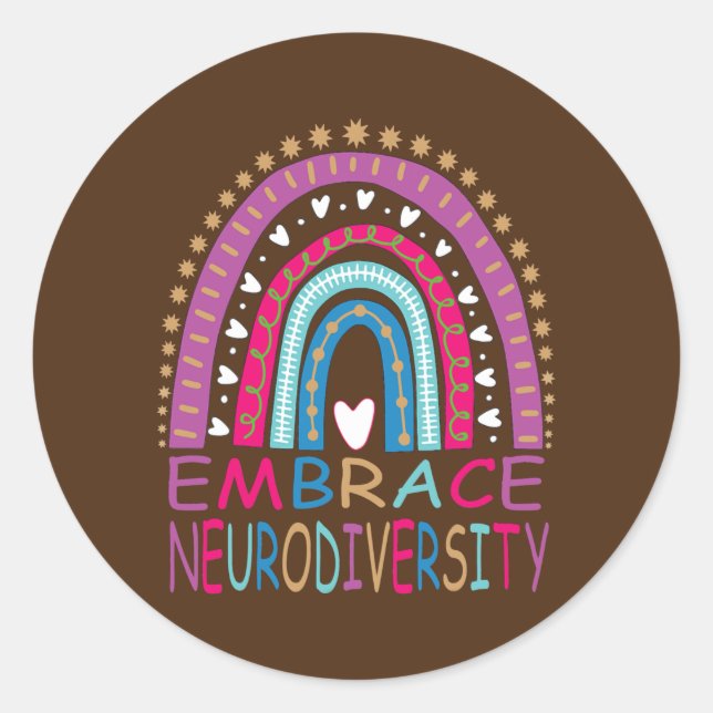 Pegatina Redonda Adoptar la neurodiversidad Autismo Conciencia Cere (Anverso)