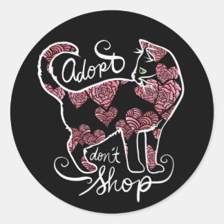 Pegatina Redonda Adoptar no comprar Rosas Gato Kitty