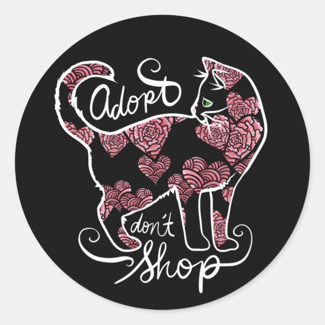 Pegatina Redonda Adoptar no comprar Rosas Gato Kitty (Anverso)