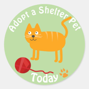 Pegatina Redonda Adoptar un gato Mascota de refugio