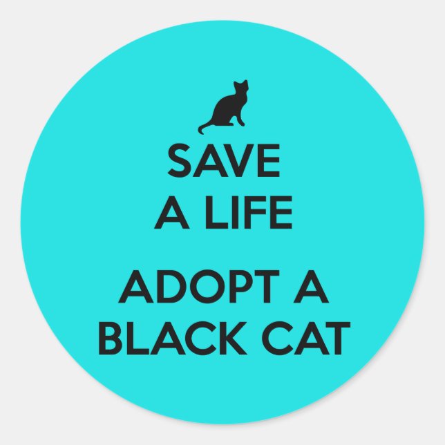 Pegatina Redonda Adoptar un gato negro (Anverso)