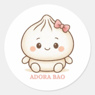 Pegatina Redonda Adora Bao   Ilustración de bollo Bao rosa lindo 