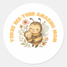 Pegatina Redonda Adorable Abeja Mamá Día de la Madre