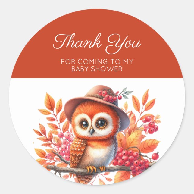 Pegatina Redonda Adorable acuarela Lechuza Bebé Gracias (Anverso)