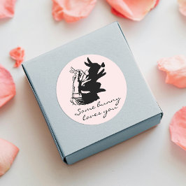 Pegatina Redonda Adorable Amo Conejito Pun Sombra De Mano Negra En