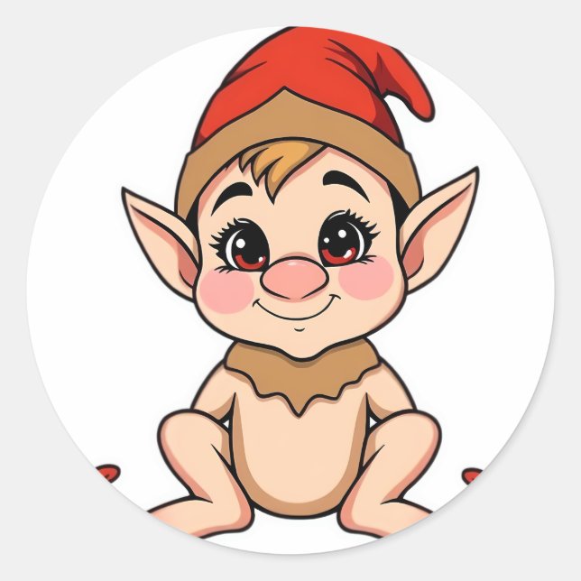 Pegatina Redonda Adorable Baby Elf Sticker / Cartoon Christmas  (Anverso)