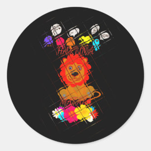 Pegatina Redonda Adorable Baby Lion Art Design Motif