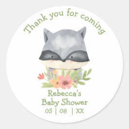 Pegatina Redonda Adorable Baby Raccoon Baby Shower Gracias Classi