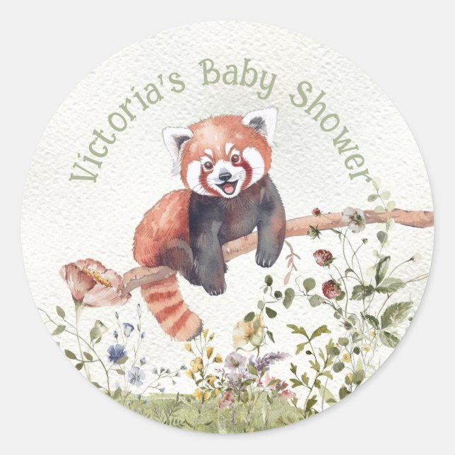 Pegatina Redonda Adorable Baby Red Panda Bear Baby Shower (Anverso)