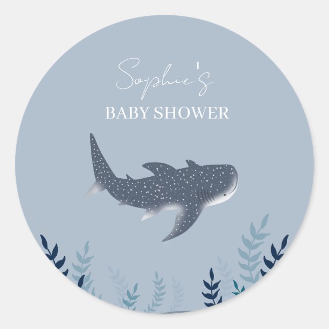 Pegatina Redonda Adorable Baby Shower Under Sea Whale Shark (Anverso)