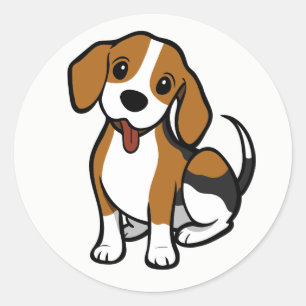 Pegatina Redonda Adorable Beagle Amante Cachorro Perro Dibujo Amor