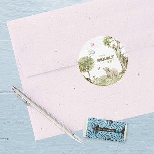 Pegatina Redonda Adorable Bearly Wait Bear Watercolor Baby Shower
