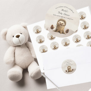 Pegatina Redonda Adorable Bebé Cute Hedgehog Baby Shower